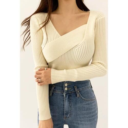 Blusa De Frio Feminine Korean Style Women Sueter Mujer Invierno Pullover Gilet Femme Manche Knitted Sweater C.h.i.c V Neck 2021