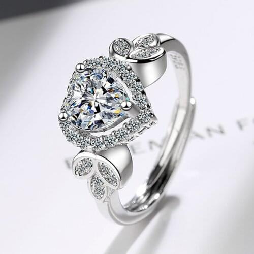 Fanqieliu Luxury Wedding Bands For Girl Jewelry Engagement Heart Crystal 925 Sterling Silver Ring Women FQL21241