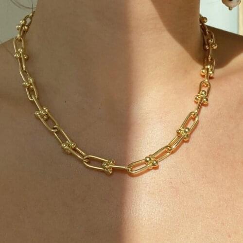 2020 New Gold Color Chunky Chain Necklaces Simple Long Thick Linked Necklace for Women Collar Statement Punk Jewelry