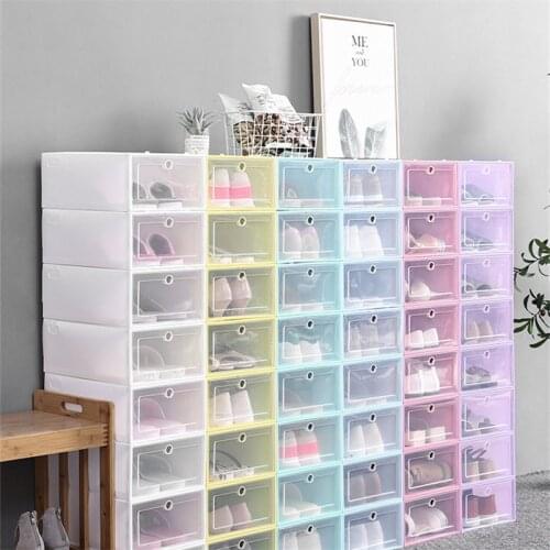 1PC Flip-Open Cover Durable Plastic Shoe Hanger Storage Transparent Box Divider Drawer Portable Shoes Organizer For Home