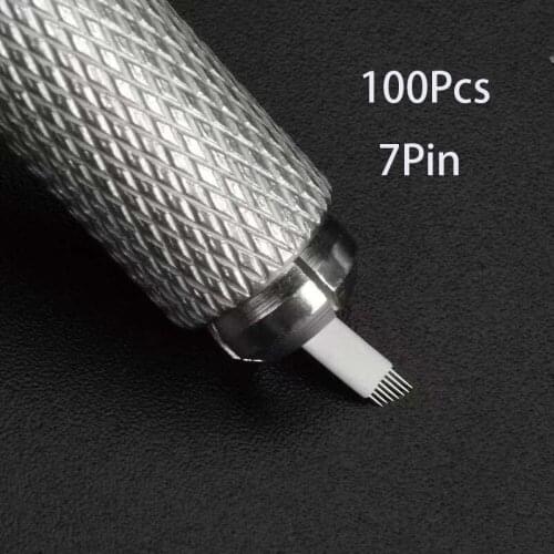 100Pcs White 7 Flex Blades 0.20mm Microblading Needles for 3D Tattoo Lamina Tebori U Shape Permanent Makeup Needle Blade Agulhas