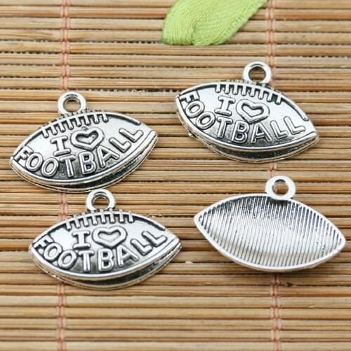 14pcs tibetan silver tone I LOVE FOOTBALL CHARMS EF2234