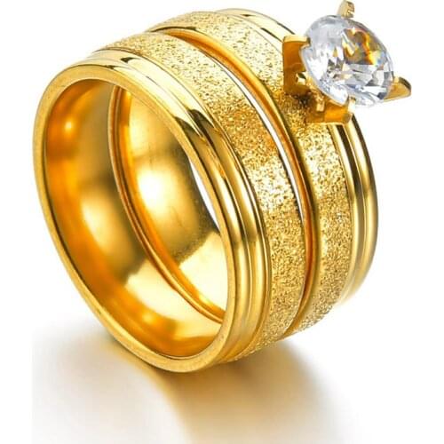 2pcs/set Matte Stainless Steel Couple Rings Gold Color 8MM Women Men Lovers Wedding Jewelry Engagement Gifts