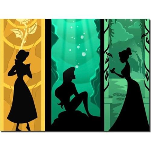 Diy Diamond Painting Full Square/Round Disney Princess Silhouette Cartoon Home Decoration Mosaic Cross Stitch Wall Collage Kit
