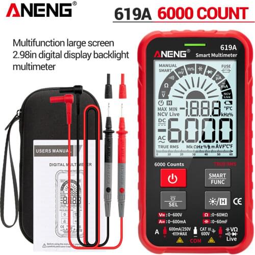 ANENG 619A Digital Multimeter True RMS 6000 Counts Tester AC DC Currents Voltage Ohm Capacitance Hz Multimetro NCV Meter