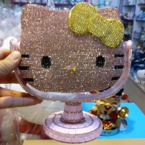 Sparkling Mirrors for Bedroom Rhinestone Helloo Kitty Mirror Bling Car Decor Home Kawaii Makeup KT Cat Decor Vanity Mirror