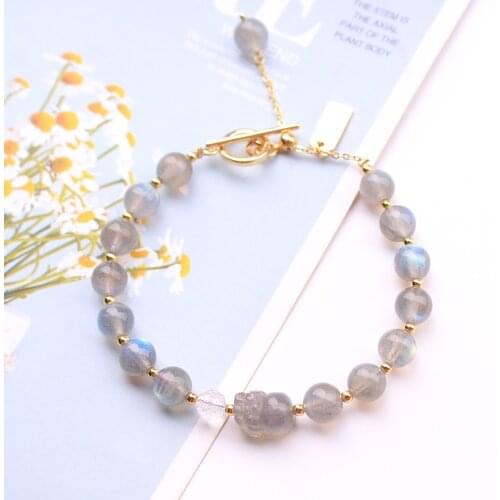 Natural Labradorite Moonstone Pixiu DIY Bracelet Fashion Crystal Power Stone Jewelry Women Lucky Bracelet