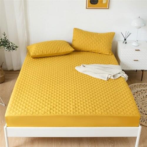 Twin Waterproof Fitted Sheet Full Size With Elastic Yellow Color Bed Cover For Single Bed Mattress Covers Double(No Pillowcase)