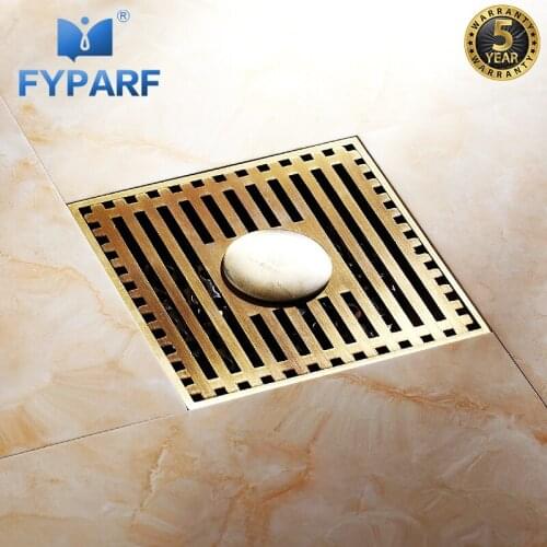 FYPARF Euro Style Antique Brass Deodorant Square Floor Drain Strainer Cover Sink Grate Special Floor Drain For Washing Machine