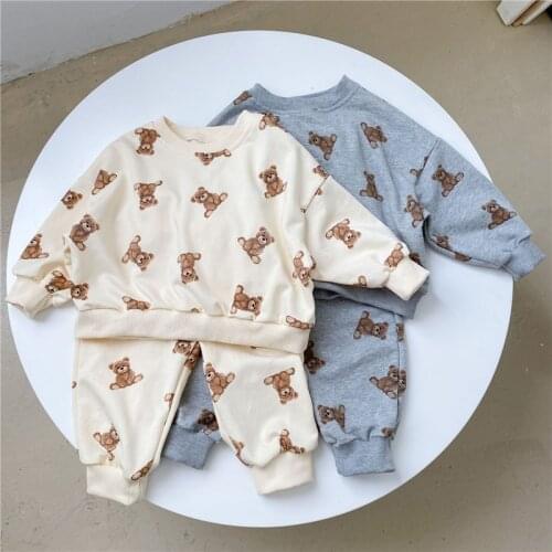 High Quality Two Pieces Bear Cotton Spring Autumn Girls Boys Clothing Suits Sweatshirts +Shorts Pullover Kids Outwear Pant