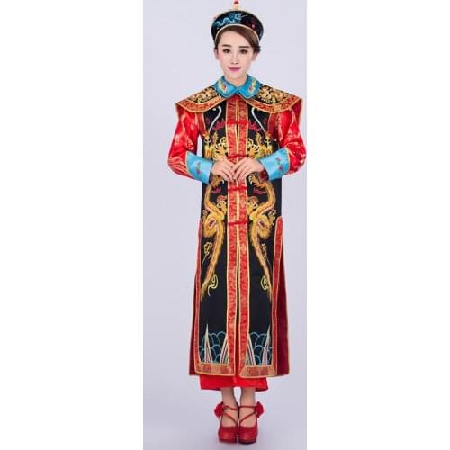 Qing Dynasty Queen Dress Costumes Classical High-grade Embroidered Dragon Harem Queen Performance Clothing