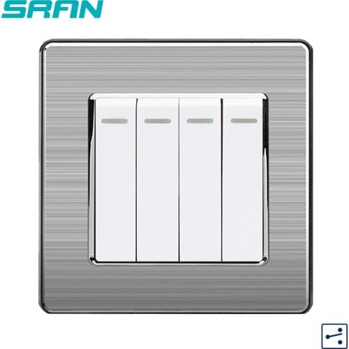 SRAN EU/UK 4Gang 1/2way rocker switch,250V 16A light switch stainless steel silver edge panel 86mm*86mm white/black/gold