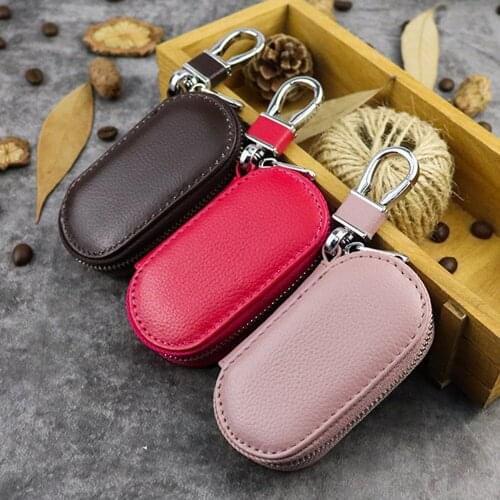 Multi-function Car Leather Key Case High-quality Zipper Design Simple Business Fine Lines Key Case Unisex Car Keys Organizer