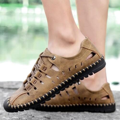 Hollow Leather Breathable Casual Hiking Mens Shoes Climbing Non-slip Lightweight Casual Sports Shoes