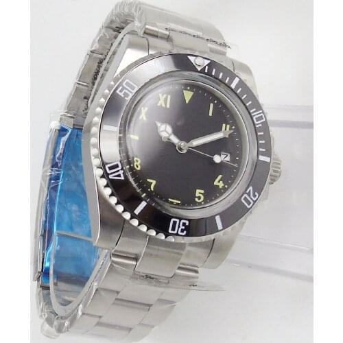 40MM Sterile Dial Domed Glass Date Mechanical Brushed Strap MIYOTA 8215 Ceramic Bezel Automatic Mens Wristwatch