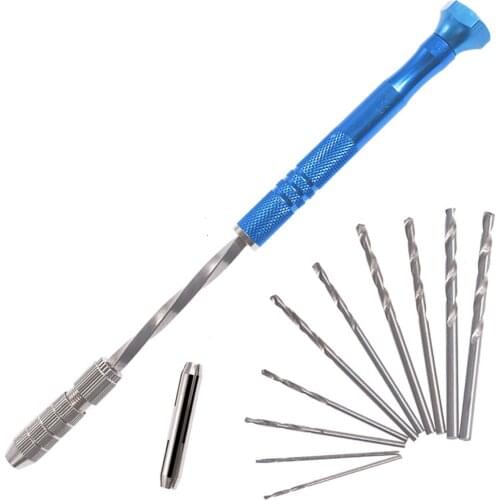 0.8-3 Mm Blue Lengthened Semi-automatic Hand Twist Drill Set With 10 Small Drill Bit Manual Punch Set
