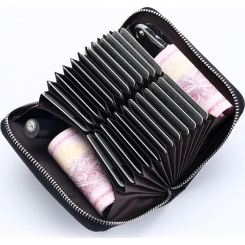 Genuine leather credit card holder Cowhide Passport cover 24 slots Big Mens business card holder Short RFID Wallet for cards