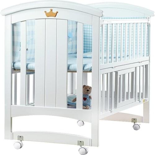 Low shipping baby Bed Solid Wood Multi-functional Joint Bed Newborns benzene free paint Cradle European Style White Removable