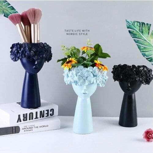 Nordic Home Decoration Resin Vase Statue Sculpture Makeup Brush Holder Storage Box Pen Holder Creative Flower Pot Art Supplies