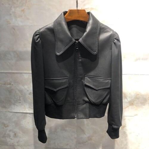 Genuine Jacket Leather 2021 New Fashion Short Length Import Real Sheepskin Coats Doll Collar Four Colors Design Of The Lining