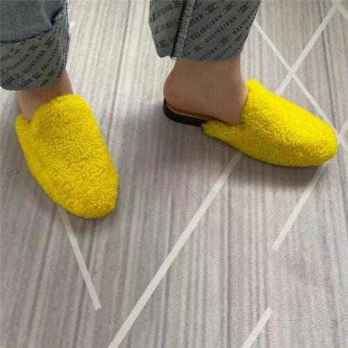 2021 New Slippers Women Fashion Lamb Hair Women Half Slippers Muller Shoes Casual Slippers Women Summer Shoes Flat Sandals