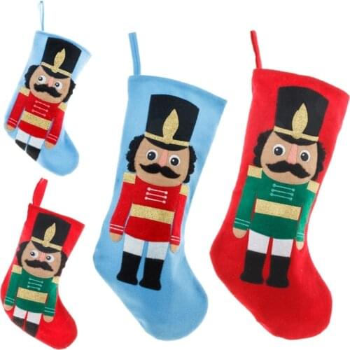 New Year Christmas Stocking Xmas Gift Candy Bag Large Xmas Stockings With 3D Nutcracker For Fireplace Holiday Party Decorations