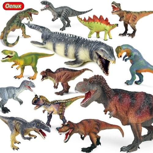 Oenux Jurassic Dinosaur Toys for Kids Carnotaurus Mosasaur T-Rex Simulation Animal Models Children Action Figures Collection Toy