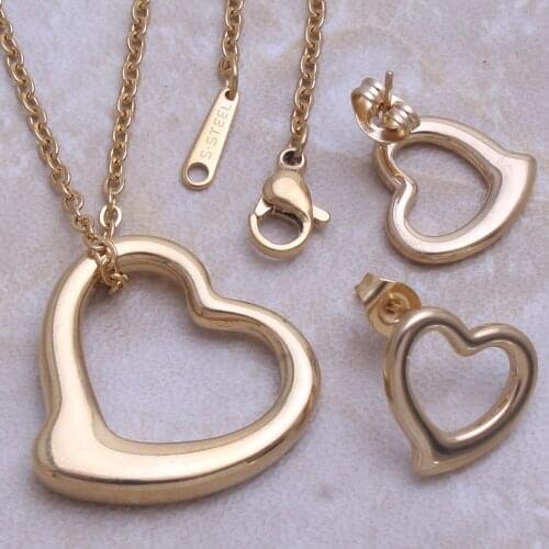 Wholesale Fashion Stainless Steel Jewelry Necklace Heart Pendant & Earrings Set For Girls Women Jewles Store SJ512003