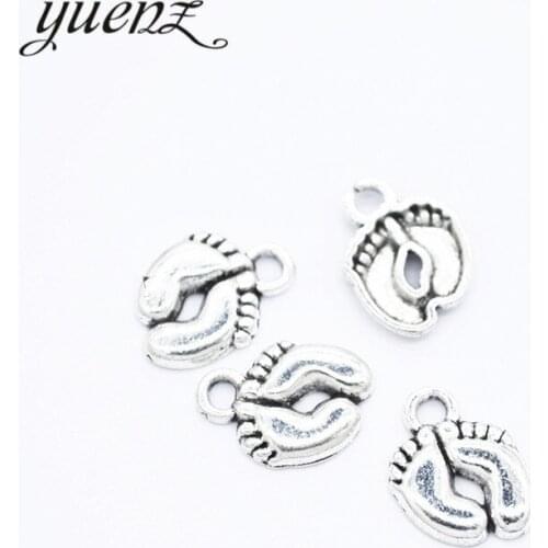 YuenZ 40pcs Antique silver color alloy Metal foot pendant Charms for Jewelry Making Diy Handmade Jewelry 14*10mm I1110