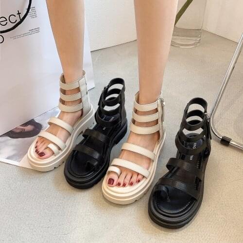 Ankle Strap Gladiator Sandals Women Platform Thick Bottom Comfortable Shoes For Summer Black Punk Zipper Free Shipping