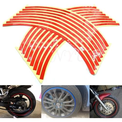 16 Strips Wheel Sticker Reflective Rim Stripe Tape Bike Motorcycle Car Fit for 17 18 inch Blue Yellow Green White Red