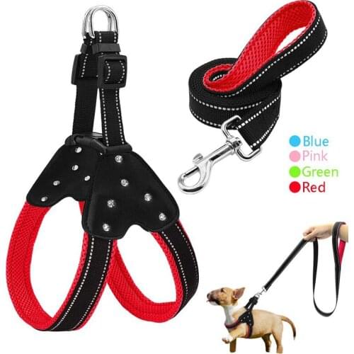 Reflective Nylon Mesh Dog Harness Reflective Dog Harness and Leash Set Pet Dog Collar Leash Set Pet Supplies