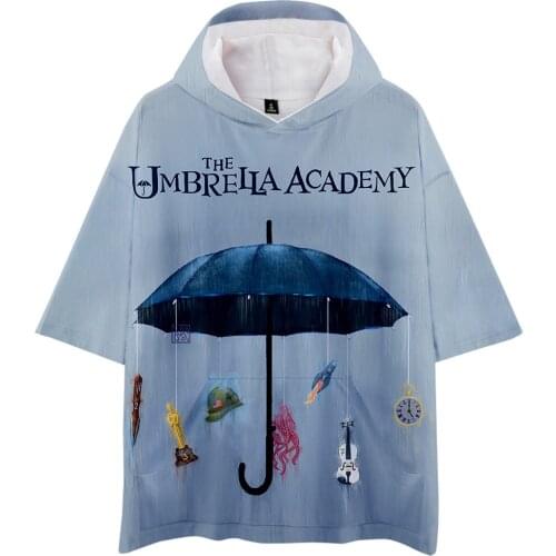 The Umbrella Academy Cape Style Half Sleeve Loose Jumper Hooded T shirt Funny Printing Tees Men Cotton Tee Summer Short Tees