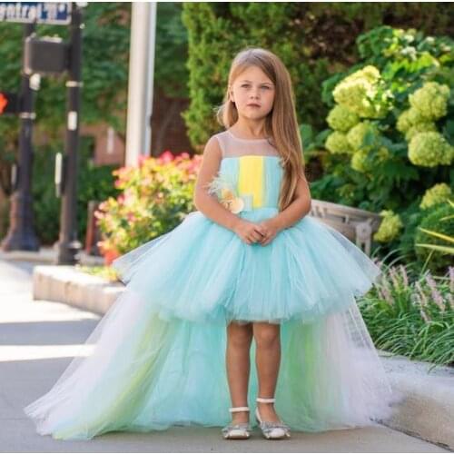 Gorgeous Kids Clothes Layers of Tulle High Low Flower Girl Dress for Wedding Princess Birthday Party Gown