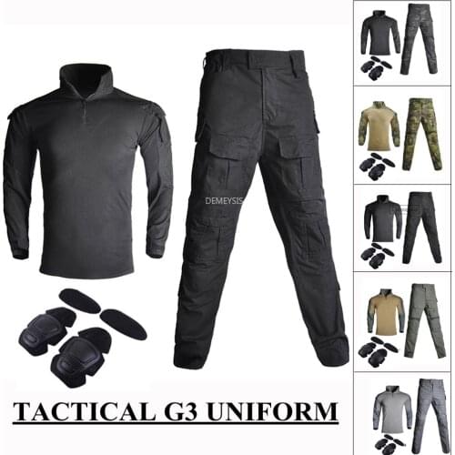 Military Tactical Uniform Outdoor Airsoft Paintball Shooting Clothing Army Combat Camouflage Shirts + Pants with Knee Elbow Pads