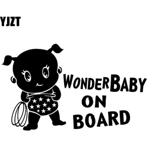 YJZT 19.7CM*11.8CM WONDER BABY ON BOARD Car Adorable Cartoon Vinyl Sticker Decals Black/Silver C10-00118
