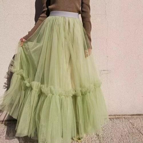 Maxi Skirt 90cm Womens Fashion Skirt Tulle Skirt Mesh Casual Tutu Skirt Bride Party Summer Long Green White Black