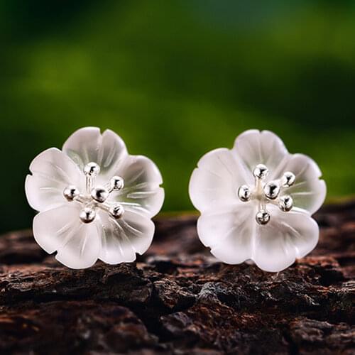2021 Trendy Sterling Silver 925 Earrings Natural Crystal Flower in the Rain Handmade Jewelry for Women