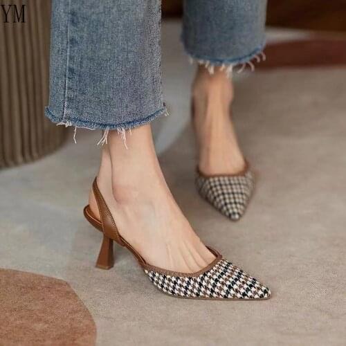 2021 Women High Heels Brand Pumps Shoes Pointed Toe Slingback Summer Sexy Zapatos De Mujer Plataforma Sandales Sapatos Feminino