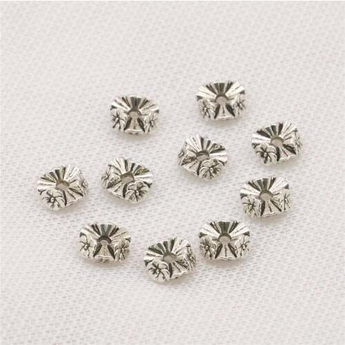 10PCS Alloy Round Flower Spacers Hardware Fittings Accessory Silver-plate DIY Loose Beads Necklace Bracelet Hand Made Jewelry