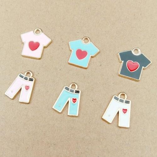 10pcs Heart T-Shirt Pants Metal Enamel Charms Oil Drop Mini Clothes Set Earrings Pendants DIY Fashion Jewelry Accessories