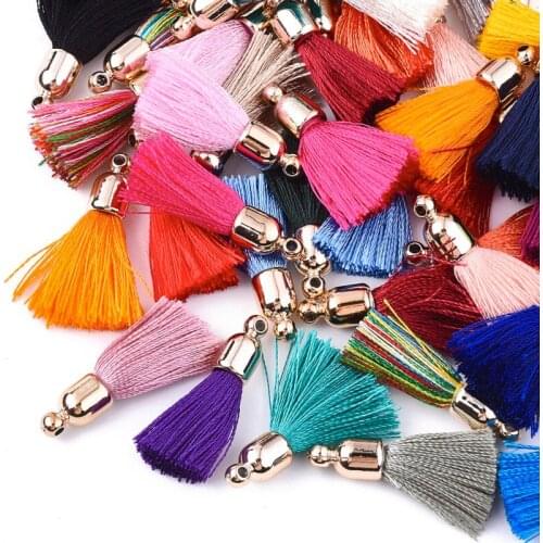 100pcs Mixed Color Polyester Tassel Pendant Decorations with CCB Plastic Findings for Jewlery Making DIY Earring 25~30x6mm