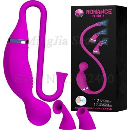 3 IN 1 Powerful 12 Suction 12 Vibration Nipple Sucker Pussy Pump G Spot Dildo Vibrators Clit Oral Sex Toy For Woman Sex Product