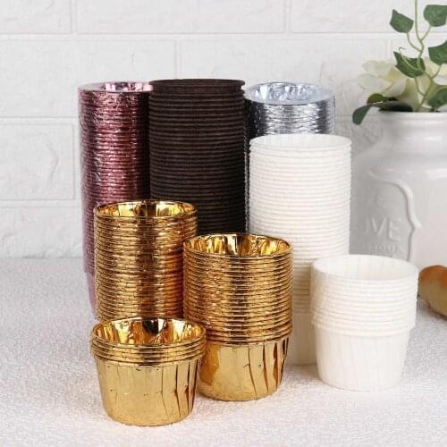 50 Pcs Aluminum Foil Baking Tool Cupcake Wrapper Holders Cake Cup Bakeware Kitchen Baking Mold for Birthday Party Wedding Decor