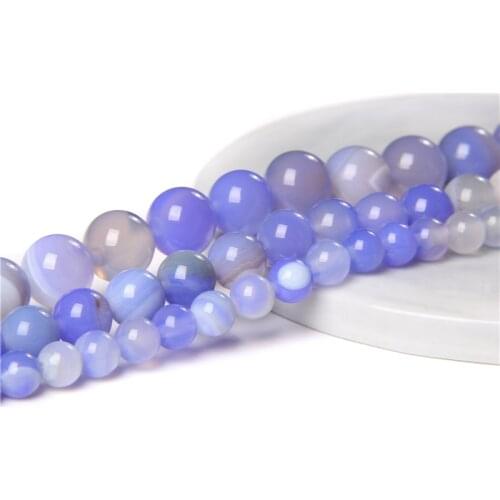 6/8/10 mm Natural Blue Agat Beads Wholesale Mineral Stone Polished Strand Beads For DIY Making Jewelry Decora Bracelets Necklace