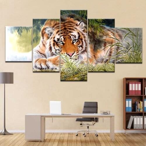 Diamond Pictures Animal Embroidery Home Decor 5 Pcs Painting Animal Tiger Full Round Drill Cross Stitch Handmade Wall Sticker