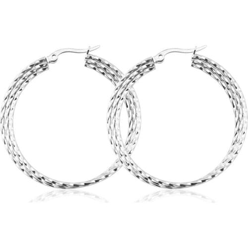 AsJerlya Vintage Gold Big Circle Hoop Earrings for Women Girl Ear Clip Stainless Fashion Earring Party Jewelry Accessories Gift