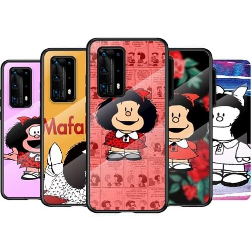 Tempered Glass Cover Animated cute Mafalda For Huawei P40 P30 P20 P10 Pro Plus Lite 5G 2019 Phone Case