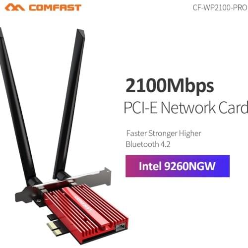COMFAST Dual band 2100Mbps Intel 9260NGW Desktop PCI-E WiFi Adapter 802.11ac External 2*6dbi Antenna BT 5.0 MU-MIMO for Win 10