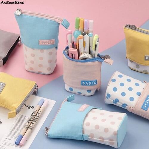 Kawaii Retractable Pencil Case Pen Storage Bag Creative Wave Point Pen Case Cute Pen Holder Gift For Kid Bag School Stationery